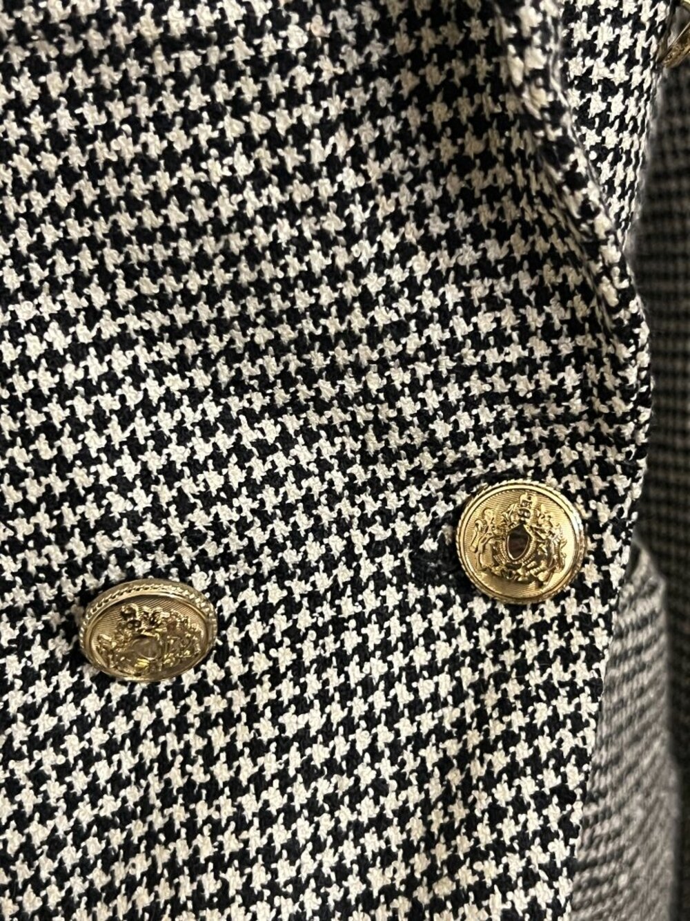 ZARA Houndstooth Blazer Womens Small Double Breasted Gold Button Tailored Tweed - Picture 3 of 15